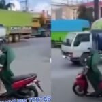 Emak-emak naik motor sambil berdiri (Dok. Istimewa)