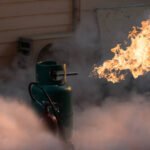 Gas tanks with fire. during training