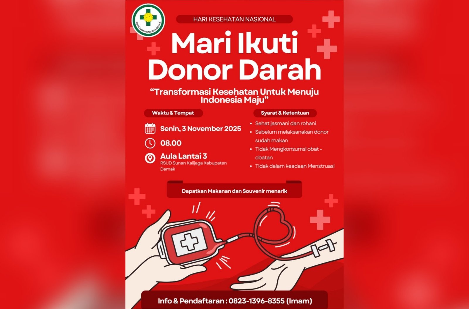 Peringatan Hari Kesehatan Nasional, Donor Darah Hadir di Demak 3 November/diskominfo demak