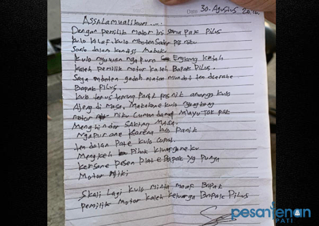 Maling di Semarang Viral Karena Kembalikan Motor Curian dengan Surat Permohonan Maaf